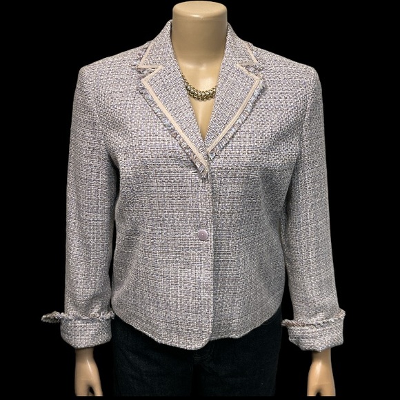 Rena Rowan Tweed Blazer Jacket Lavender Beige at the waist Fringe Edged size 8 - Picture 14 of 17
